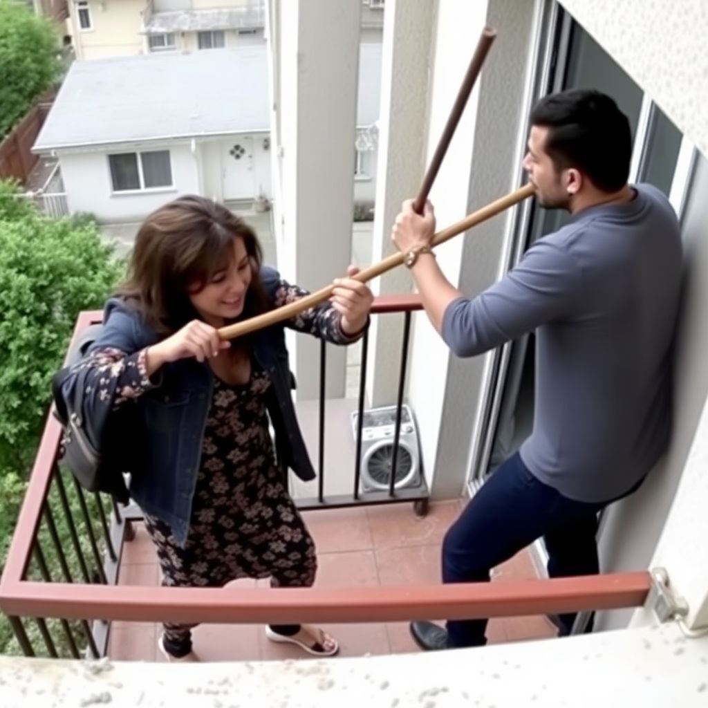 Shocking images from adana show woman attacked with a stick on balcony